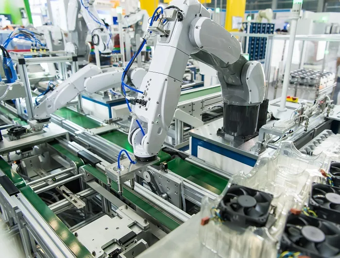 Automated production line with robots
